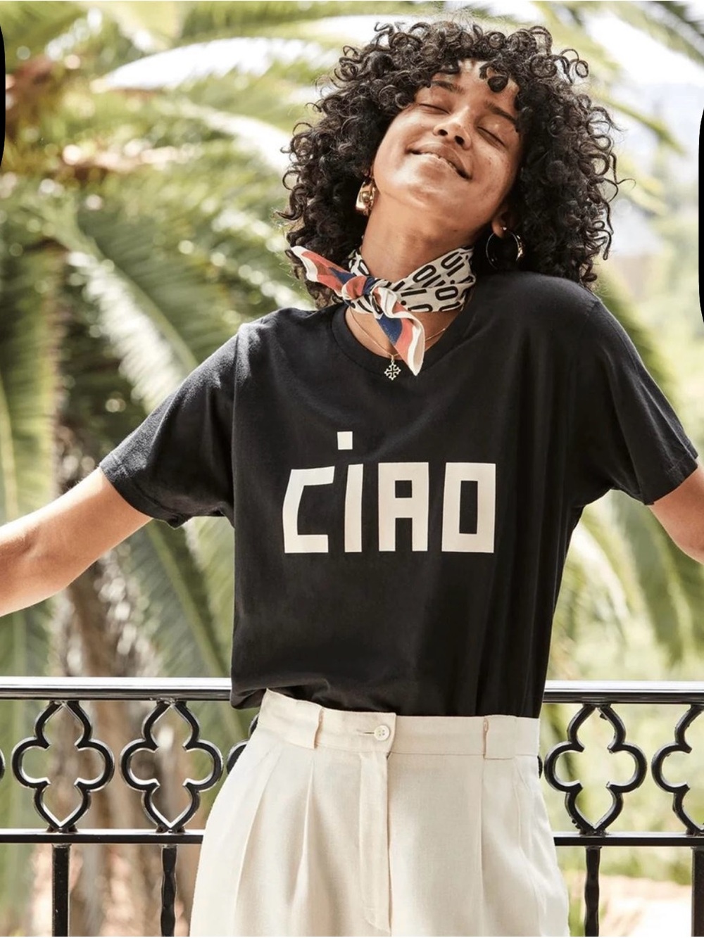 Clare V Ciao Black Graphic Tee T-Shirt Size Medium